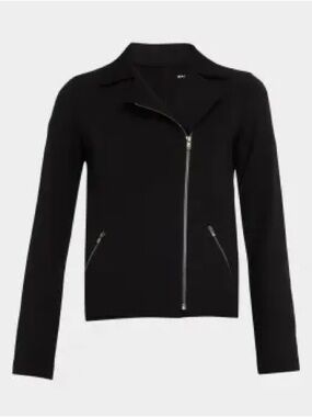 Majestic Filiatures Classic French Terry Black Zip-Front Moto Women's Jacket